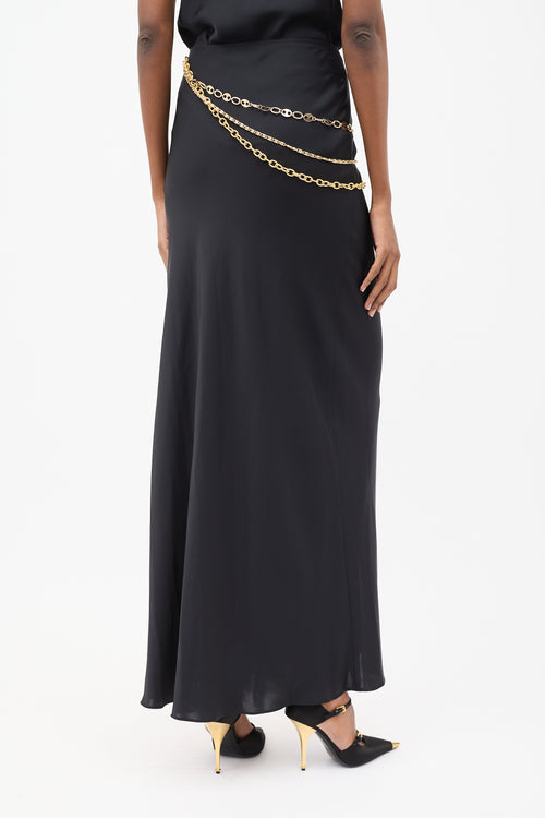 Rabanne Black Satin Chain Maxi Skirt