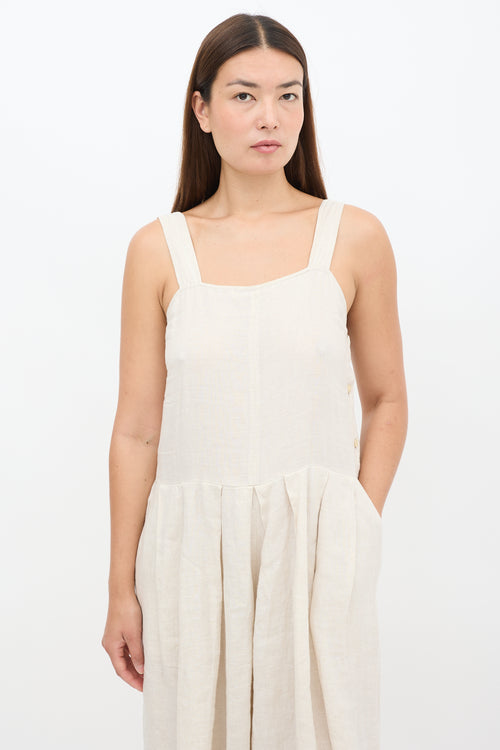 Rachel Comey Beige Linen Wide Pleated Cropped Jumpsuit