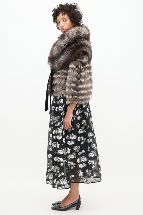 Rachel Comey Black 
Grey Silk Floral A-Line Skirt