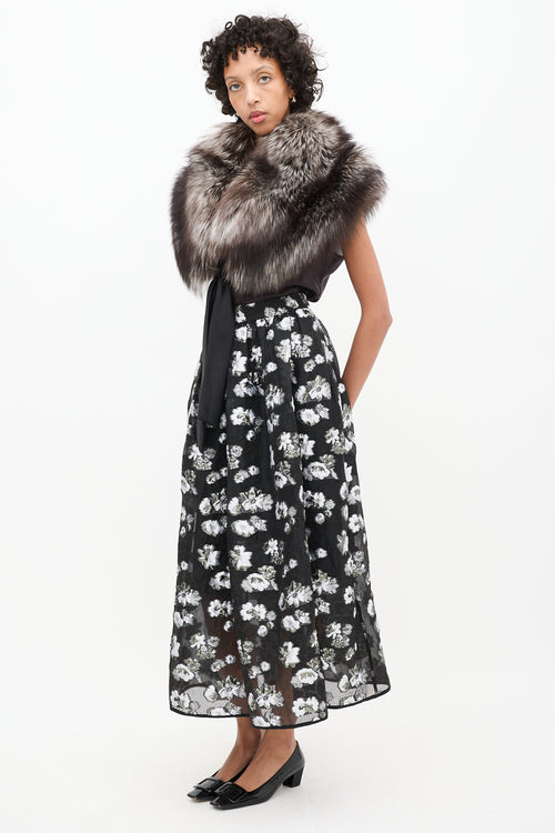 Rachel Comey Black 
Grey Silk Floral A-Line Skirt