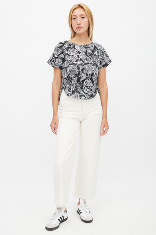 Rachel Comey Black 
White Floral Linen Top