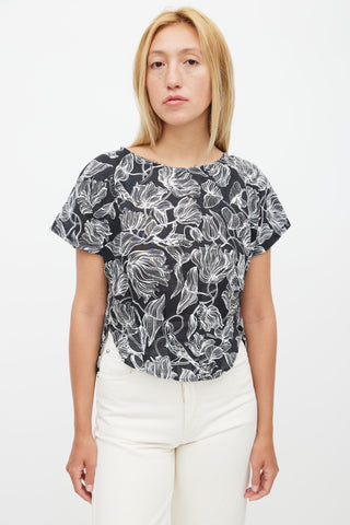 Rachel Comey Black 
White Floral Linen Top