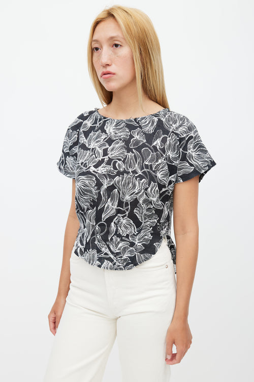 Rachel Comey Black 
White Floral Linen Top