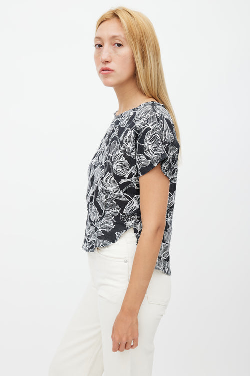 Rachel Comey Black 
White Floral Linen Top