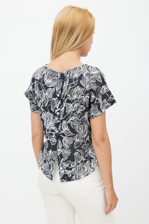 Rachel Comey Black 
White Floral Linen Top