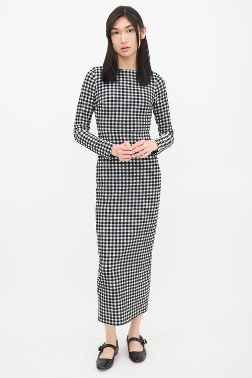 Rachel Comey Black 
White Gingham Smocked Dress