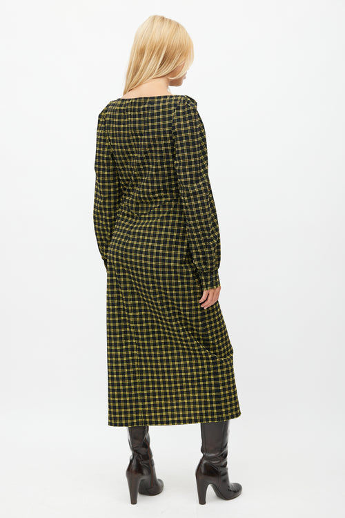 Rachel Comey Black 
Yellow Plaid Ruched Dress