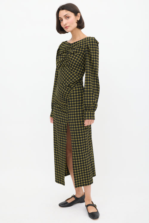 Rachel Comey Black 
Yellow Seersucker Check Ruched Dress