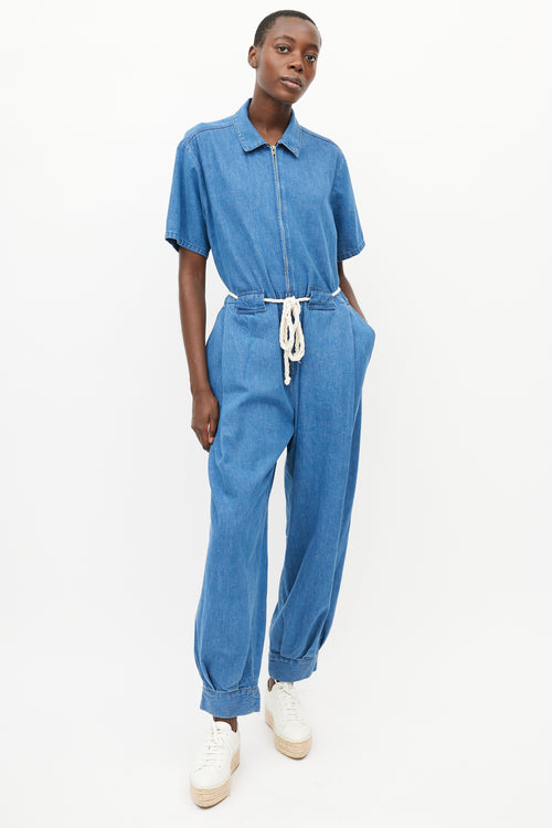 Rachel Comey Blue Denim Belted Rope Jumpsuit