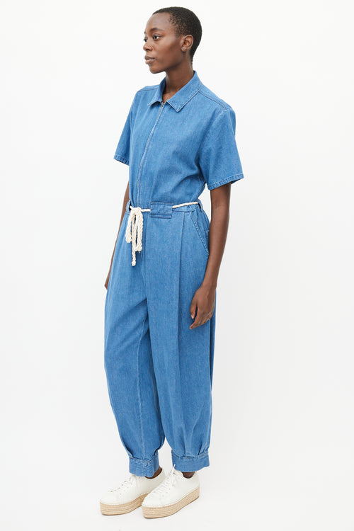 Rachel Comey Blue Denim Belted Rope Jumpsuit