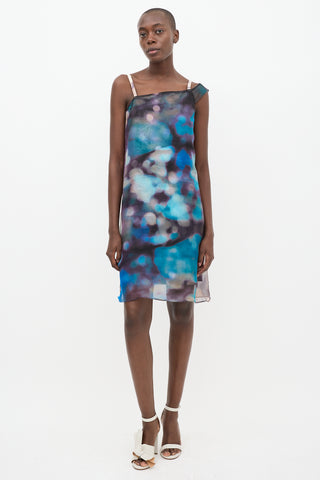 Rachel Comey Blue 
Multi Silk Asymmetrical Shift Dress