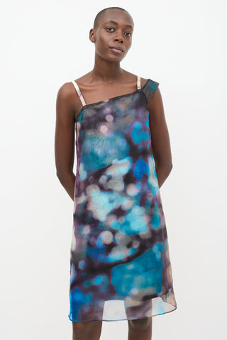 Rachel Comey Blue 
Multi Silk Asymmetrical Shift Dress