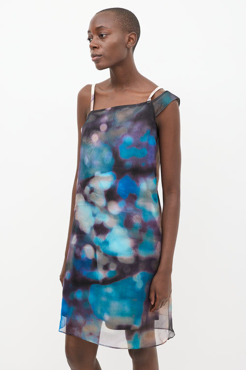 Rachel Comey Blue 
Multi Silk Asymmetrical Shift Dress