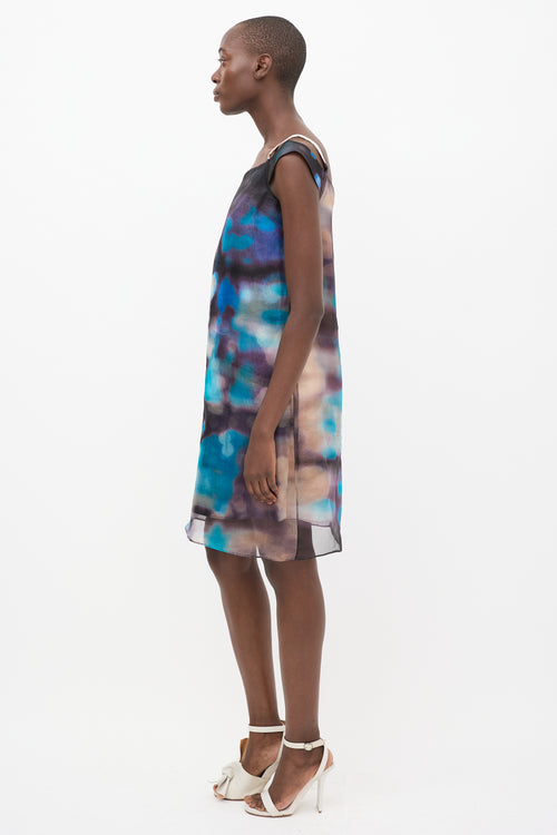 Rachel Comey Blue 
Multi Silk Asymmetrical Shift Dress