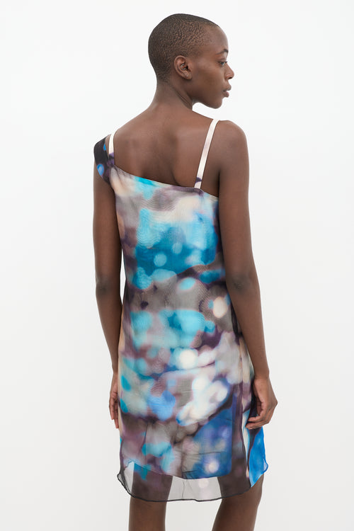 Rachel Comey Blue 
Multi Silk Asymmetrical Shift Dress