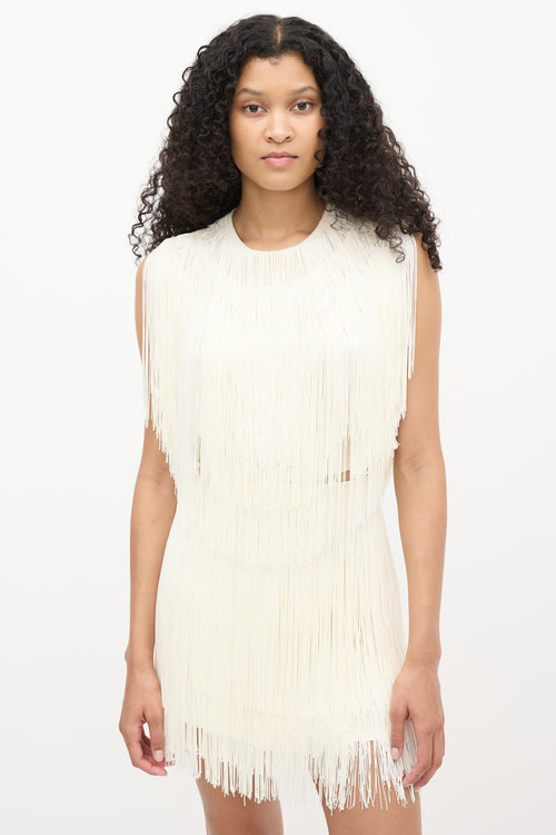 Rachel Comey Cream Fringe Sleeveless Crop Top