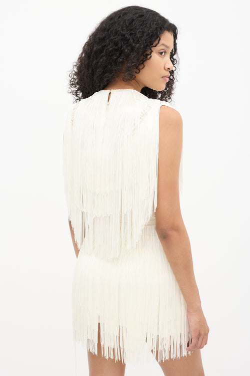 Rachel Comey Cream Fringe Sleeveless Crop Top