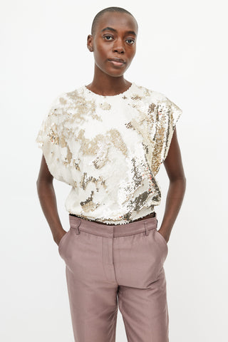 Rachel Comey Cream 
Gold Sequin Top