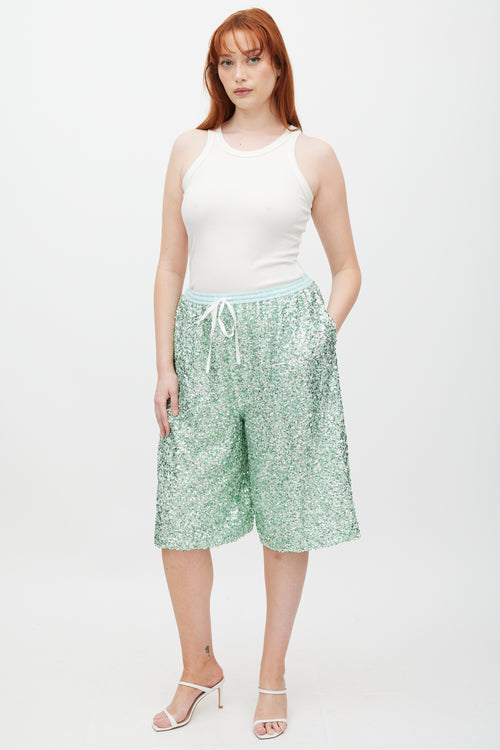 Rachel Comey Green Sequin Wide Leg Short