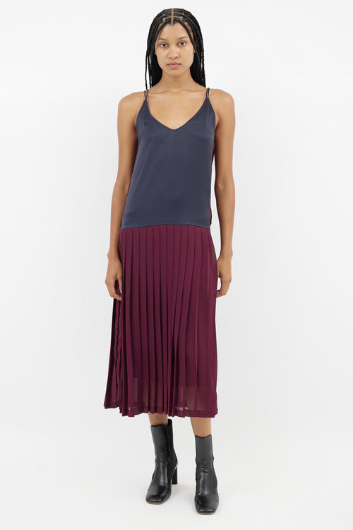 Rachel Comey Navy 
Burgundy Pleated Dress