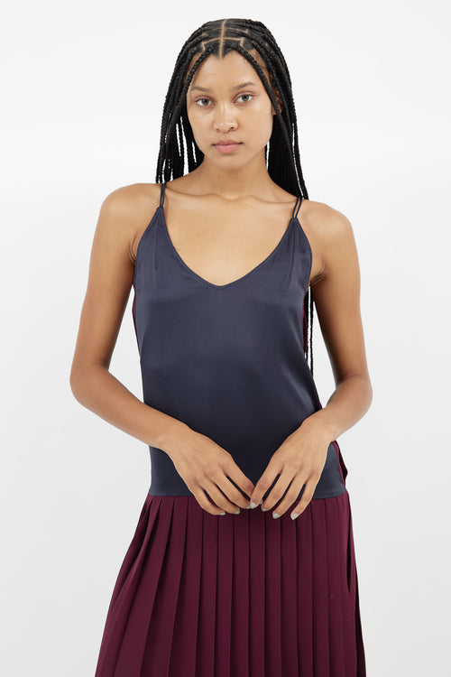 Rachel Comey Navy 
Burgundy Pleated Dress