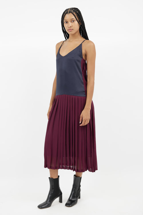 Rachel Comey Navy 
Burgundy Pleated Dress