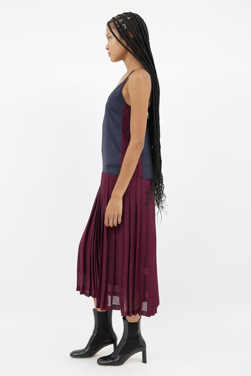 Rachel Comey Navy 
Burgundy Pleated Dress