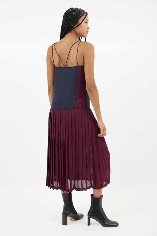 Rachel Comey Navy 
Burgundy Pleated Dress