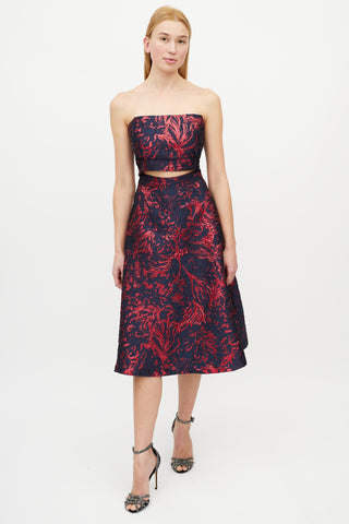 Rachel Comey Navy 
Red Jacquard Cut Out Dress