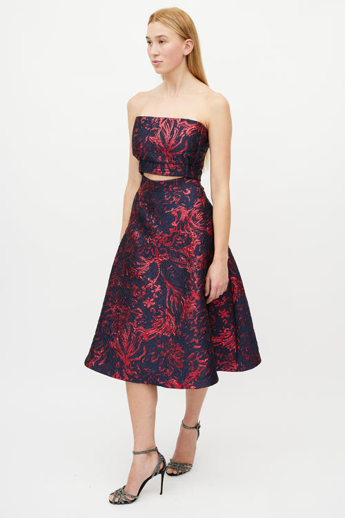 Rachel Comey Navy 
Red Jacquard Cut Out Dress