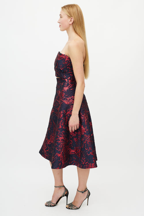 Rachel Comey Navy 
Red Jacquard Cut Out Dress