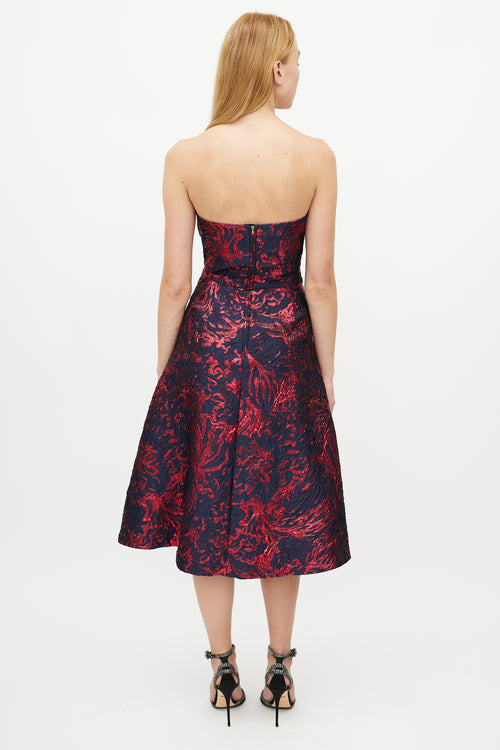 Rachel Comey Navy 
Red Jacquard Cut Out Dress