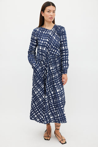 Rachel Comey Navy 
White Cotton Check Printed Dress