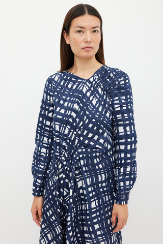 Rachel Comey Navy 
White Cotton Check Printed Dress