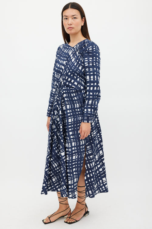 Rachel Comey Navy 
White Cotton Check Printed Dress