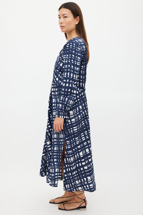 Rachel Comey Navy 
White Cotton Check Printed Dress