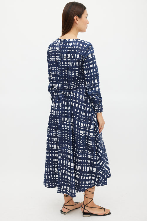 Rachel Comey Navy 
White Cotton Check Printed Dress