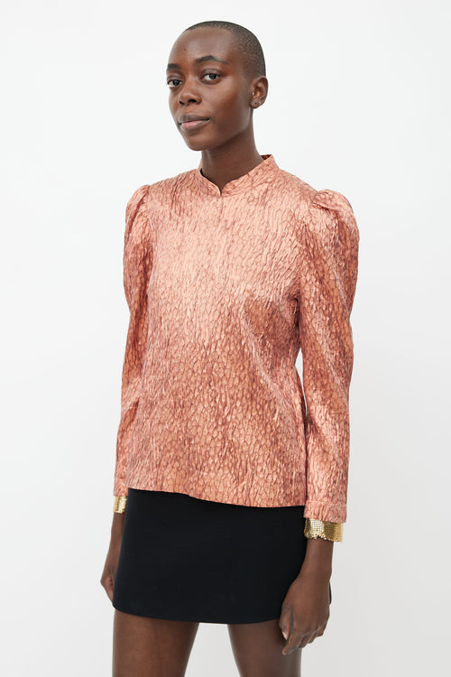 Rachel Comey Orange Metallic Silk Blend Textured Top