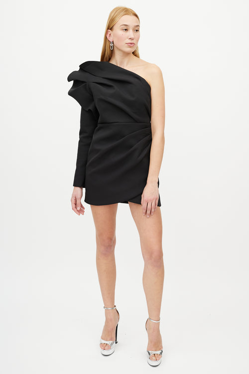 Rachel Gilbert Black Gathered One Shoulder Dress