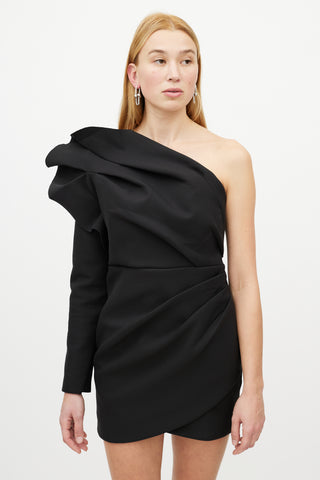 Rachel Gilbert Black Gathered One Shoulder Dress