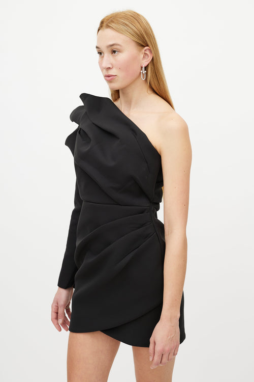 Rachel Gilbert Black Gathered One Shoulder Dress