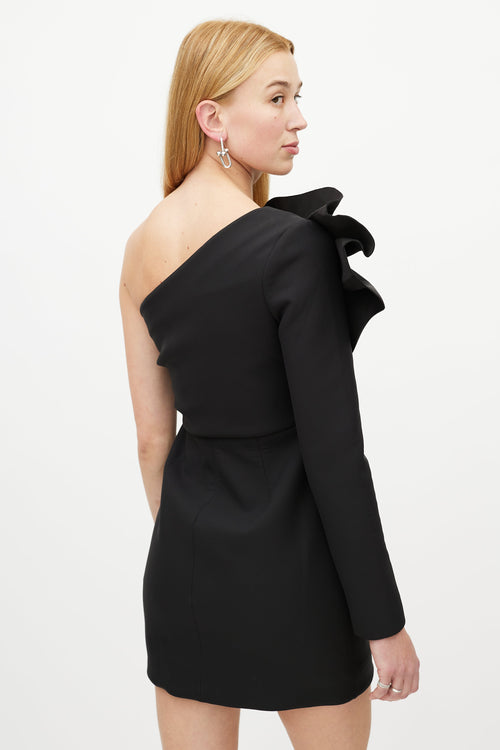 Rachel Gilbert Black Gathered One Shoulder Dress