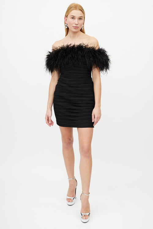 Rachel Gilbert Black Pleated Feather Dress