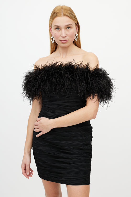 Rachel Gilbert Black Pleated Feather Dress