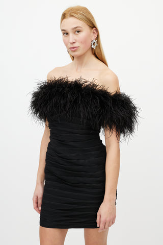 Rachel Gilbert Black Pleated Feather Dress