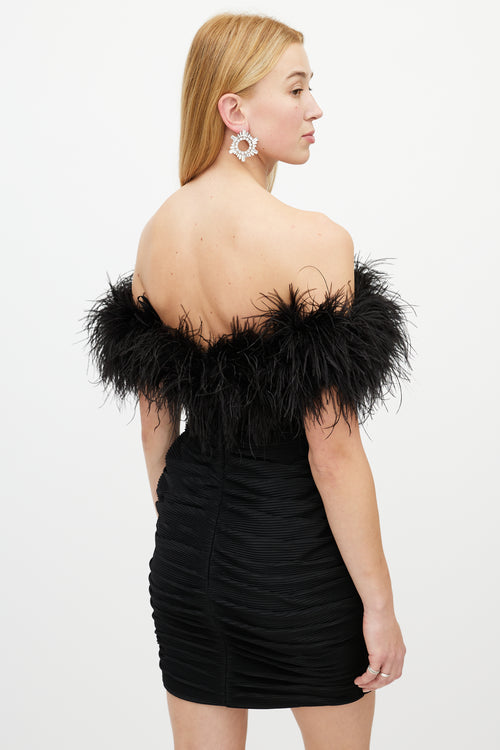 Rachel Gilbert Black Pleated Feather Dress