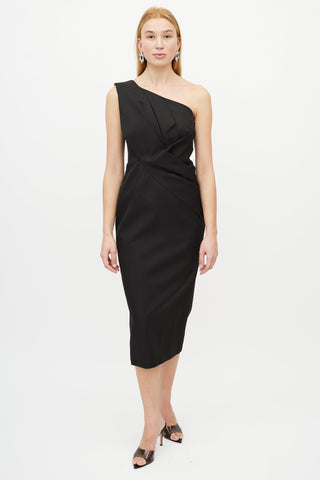 Rachel Gilbert Black Pleated One Shoulder Dress