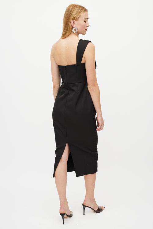 Rachel Gilbert Black Pleated One Shoulder Dress