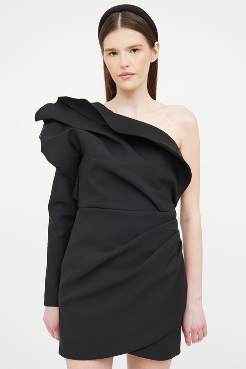 Rachel Gilbert Black Pleat Gathered Sleeveless Dress