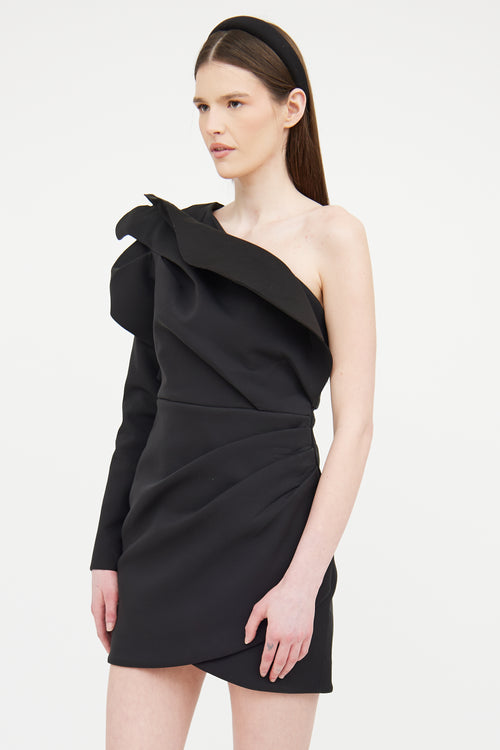 Rachel Gilbert Black Pleat Gathered Sleeveless Dress